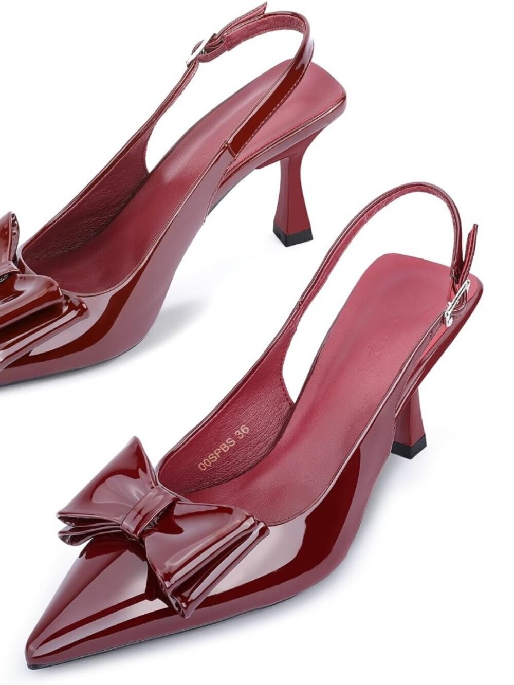 Women's Wine Closed Pointed Toe Slingback Kitten Heels Sandal Buckle Strap